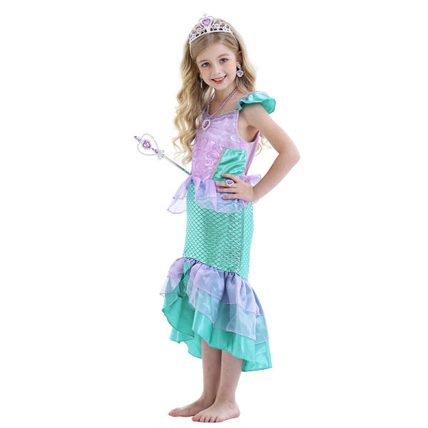 Sjöjungfrukostym för flickor, barn, prinsessa, festkläder, cosplay-outfit 110cm