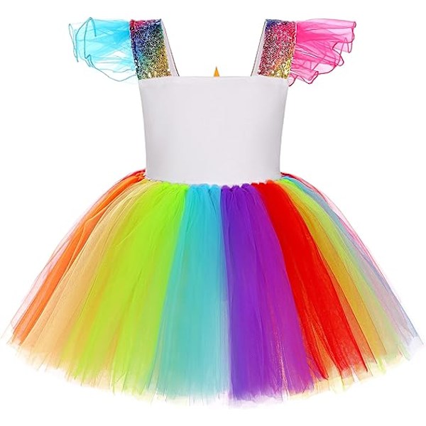 Yksisarvismekko tytöille, Yksisarvisasu LED-valaistulla Tutu-mekolla ja hiuspannalla Rainbow 110