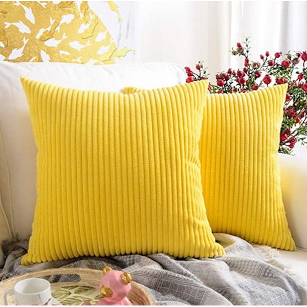 2 st Corduroy Kuddfodral, Solid & Randig Kuddeöverdrag (45*45cm) Yellow