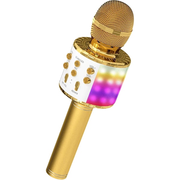 Trådlös Bluetooth karaokemikrofon med LED-lampor Gold