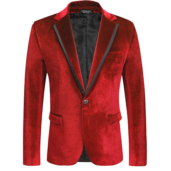 Mænds Fløjl Blazer med Hakket Rever og En Knap - Velour Smokingjakke Red M