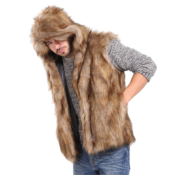 Herr Varm Konstgjord Päls Huva Väst Kort Väst Jacka 2XL