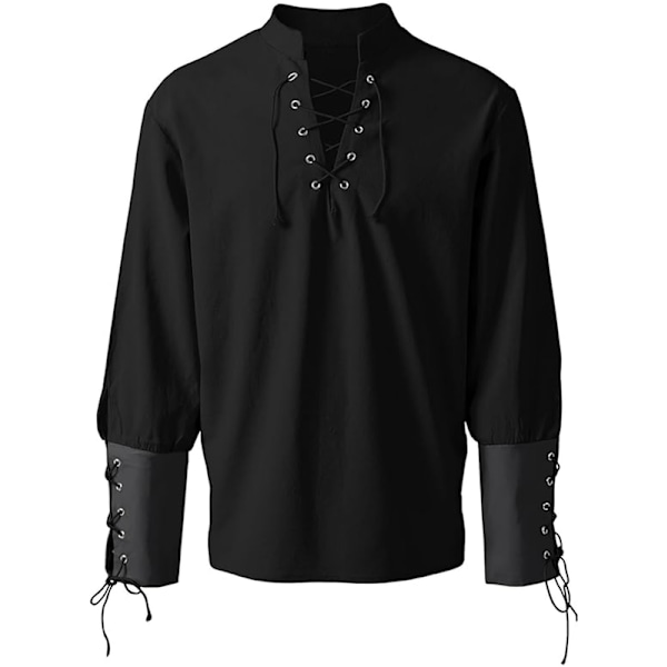 Miesten merirosvoasu keskiaikainen goottilainen nyöritys pitkähihainen paita renessanssi Black 2XL