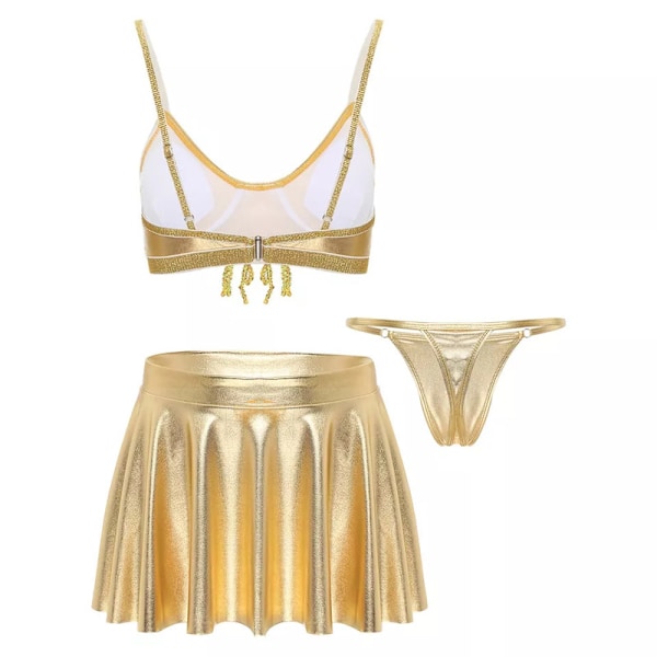 Rave-Outfit til Kvinder med Pailletter og Frynser Gold L
