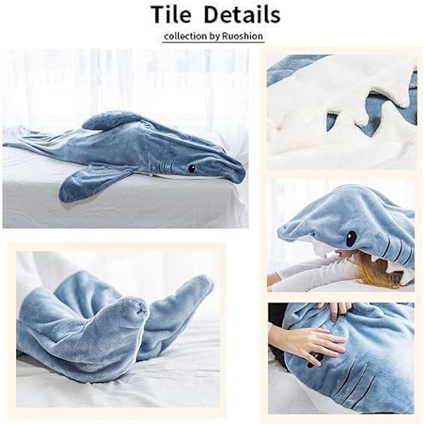 Haj-Onesies för Vuxna, Bärbar Hajfilt Onesie Sovsäck Blue 210cm