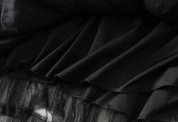 Kvinnors Elastisk Midja Lagrad Mesh-kjol Black L