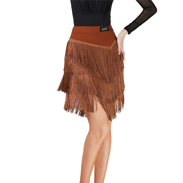 Damkjol med fransar för dans, latin, salsa, tango, balsal Brown 2XL
