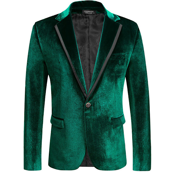 Menn's Fløyelsjakke med Hakket Krage, En Knapp, Velour Smokingjakke Green M