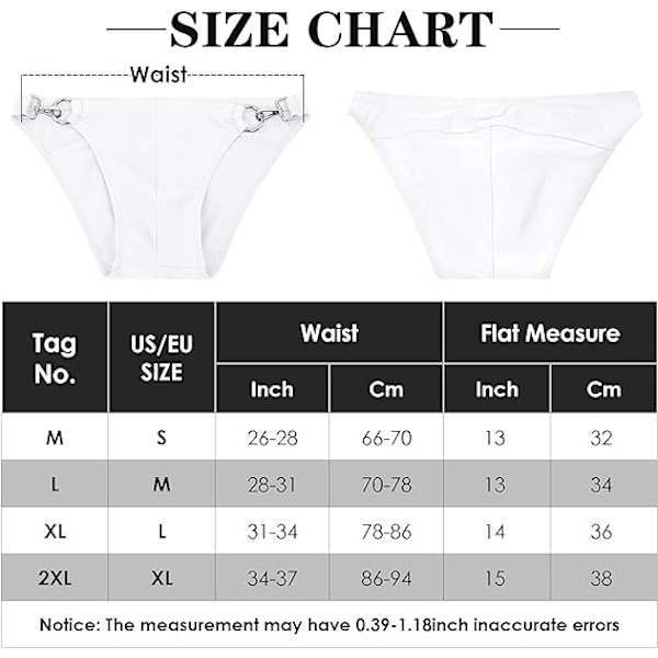 Miesten seksikäs uimabikinin alushousut, kiiltävä metalliset stringit, peittävä istuvuus White XL