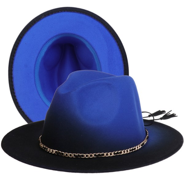 Hatt med bred brätte Bältesspänne Ull Fedora Hatt blue