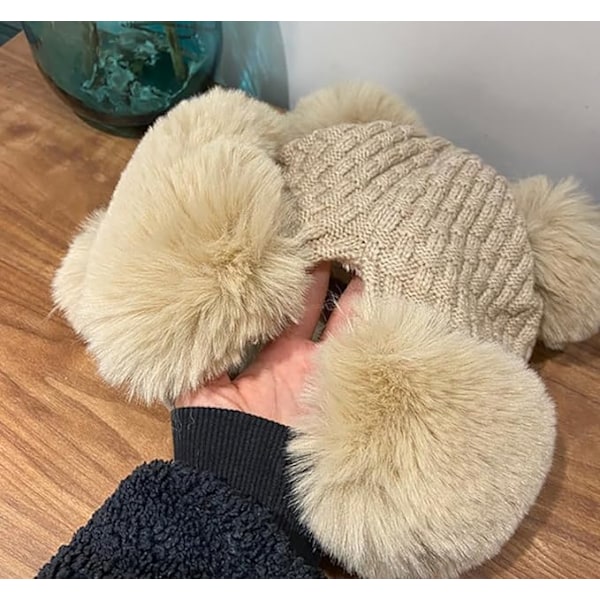 Dames Vinter Fluffy Knit Beanie Yellow