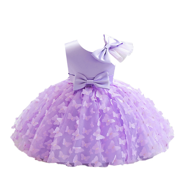 Tyttöjen Tulle Yksi Olkapää Mekot, Taaperon Jousi Solmio Virallinen Juhla Hää Tutu Mekko PURPLE 100CM