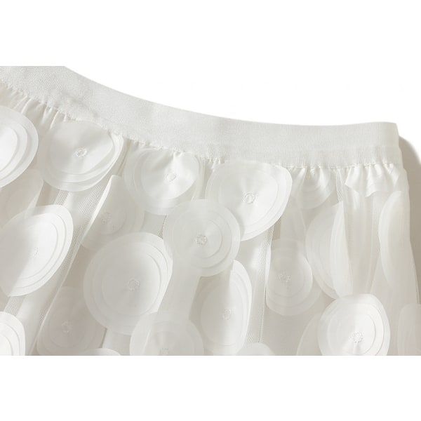 Dame Tyll Midi Skjørt 3D Polkadot Mesh Skjørt A-Linje White