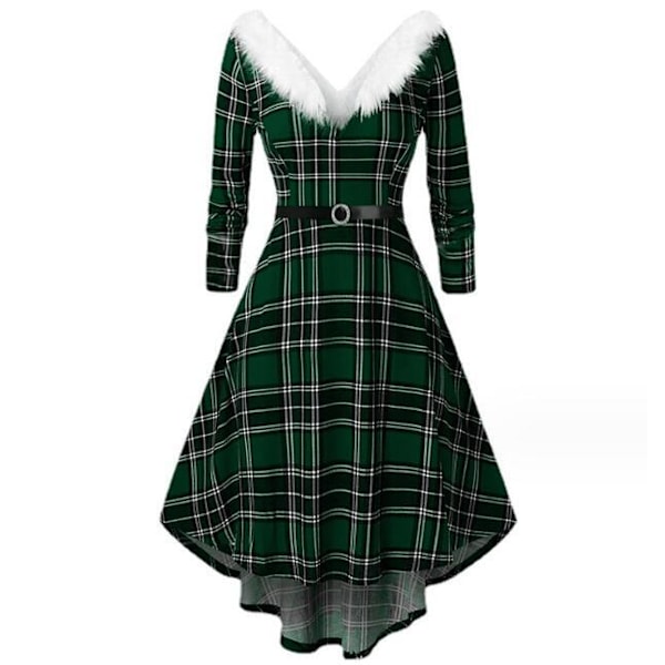 Kvinnors julpäls Patchwork V-ringad långärmad klänning Green XL