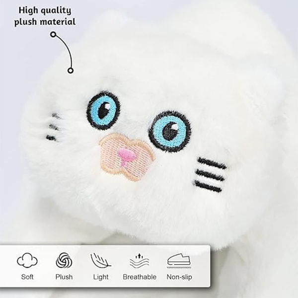 Plush Katttofflor för Kvinnor, Halksäkra Söta Vintervarma Golvskotofflor White