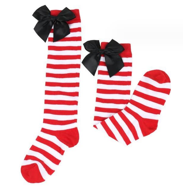 Julklappsstrumpor med ränder och rosett för flickor, höst och vinter White Red