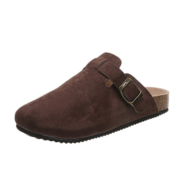 Mules för Kvinnor, Platta Skor, Bekväma Rundtåade Loafers utan Hälkappa coffee 38