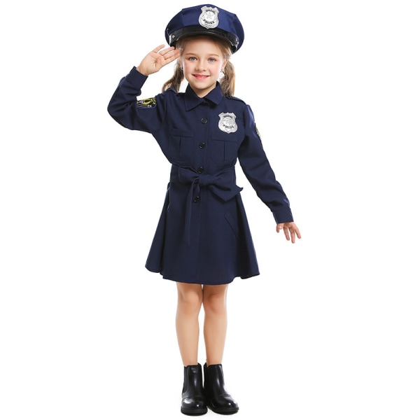 Polis Kvinna Flicka Polis Kostym Outfit Set för Utklädningsfest M