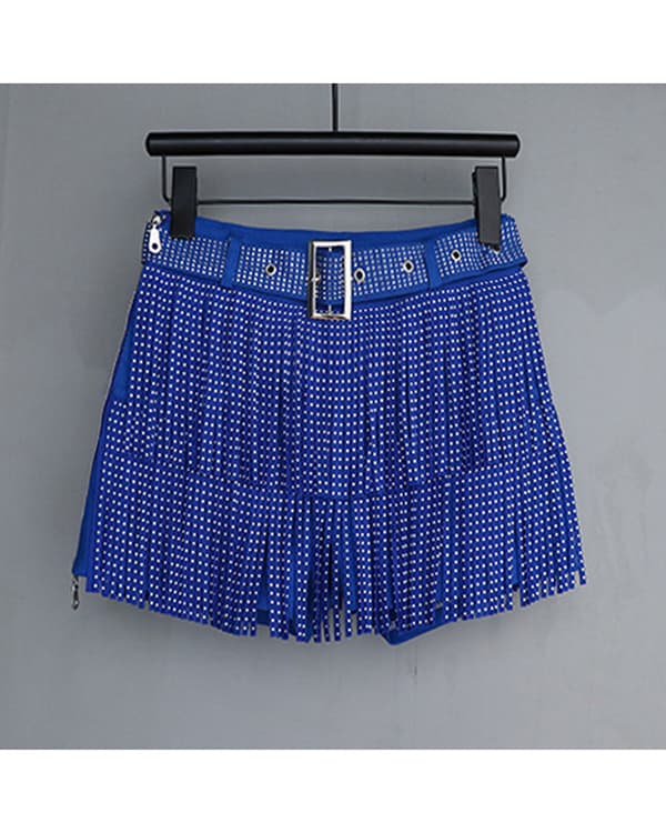 Dam Sparkle Rhinestone Franskjol Elastiskt Midjeband Kort Mini Klänning Blue 2XL