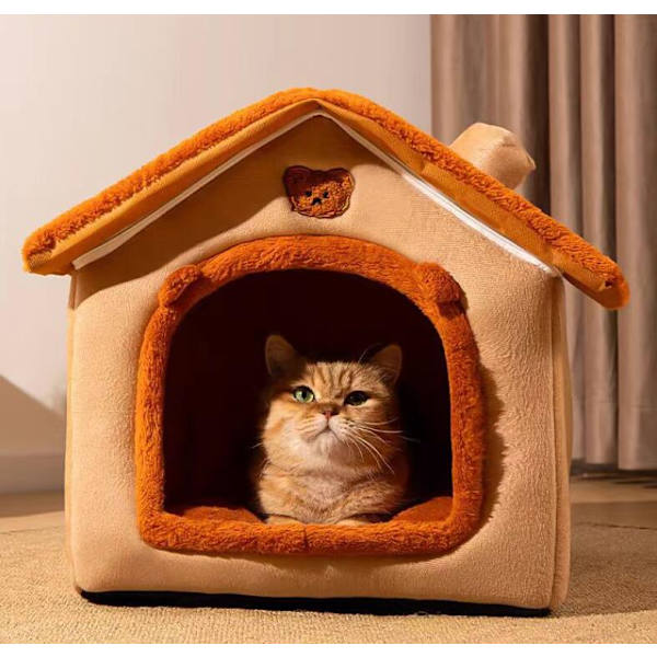 Indendørs Hundehus, Foldbart Hundehus Kennel Seng Matte med Pude Yellow 33*30*32