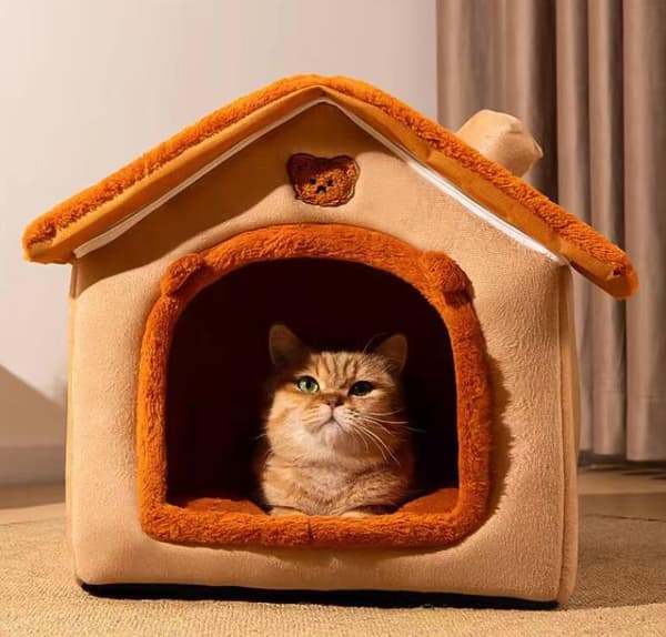 Innendørs Hundehus, Foldbart Hundehus Bur Seng Matte med Pute Yellow 40*35*38