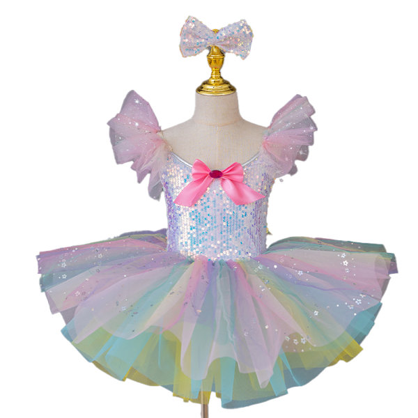 Barnens Ballroom Kläder Sekvenserade Tutu Klänningar Pink 130