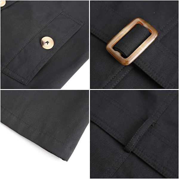 Kvinnors Trenchcoat Lång Dubbelknäppt Höstmode Klassisk Krage Slank Överrock Black M