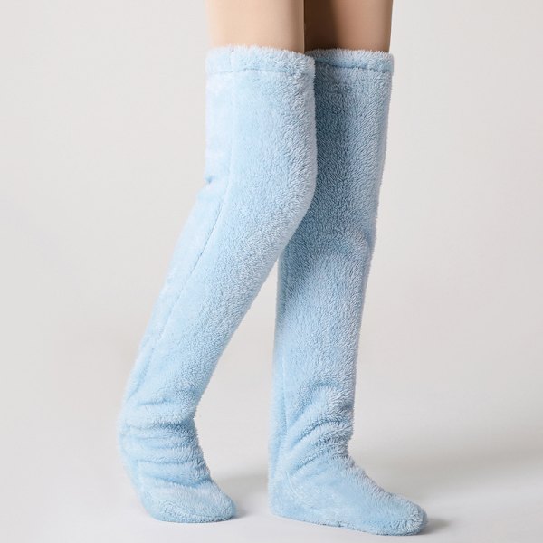 Mysiga Sockor, Knähöga Toffelsockor, Damvinterstrumpor Över Knäet, Fuzzy Långa Strumpor Blue