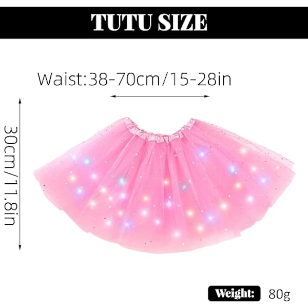 Jente LED-skjørt Lysende Tutus Glødende Tyll Danseskjørt Black