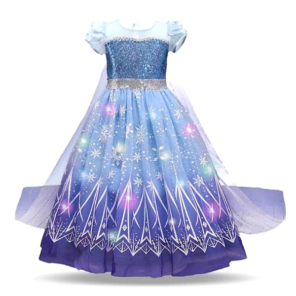 Pige Light Up Snedronning Kjole Halloween Is Jul Frozen Elsa Børnekostume 110cm