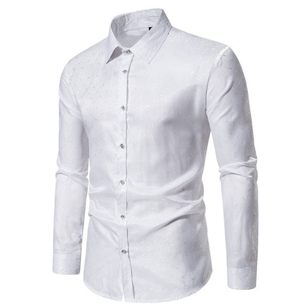 Mænds Casual Langærmet Lapel Trykt Knapløs Skjorte White M