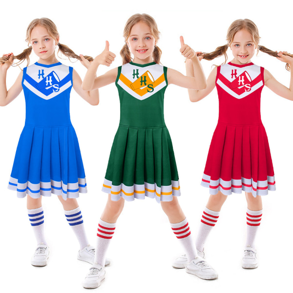 Kid's School Cheerleader kostym Halloween musikalisk festklänning blue 130cm