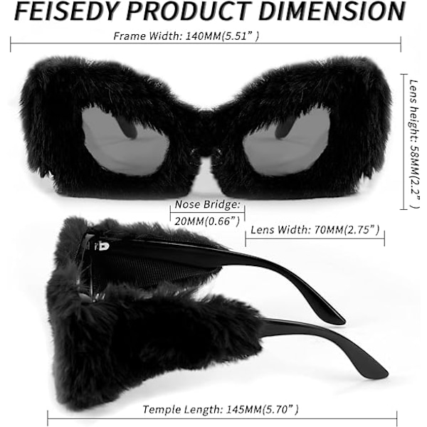 Plush Fuzzy Kattöga Solglasögon för Kvinnor Black