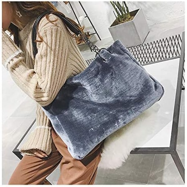 Konstgjord Päls Handväska Tote Bag för Kvinnor 45*18CM