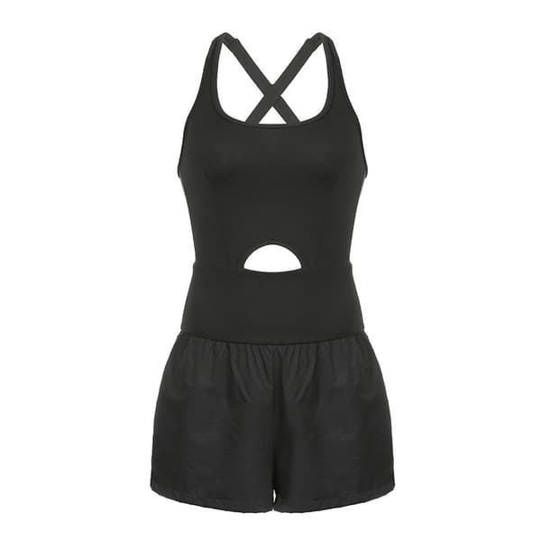 Dame Workout Romper Løbeshorts Atletisk Énstykke Jumpsuits black L