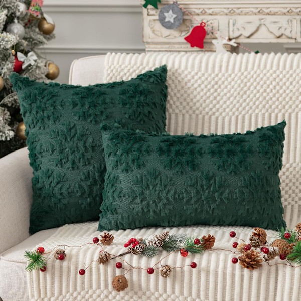 Julkuddar med Dekorativa Överkast, 2-pack, Mjuk Plysch Faux Ull Kuddfodral Green 2 45*45cm