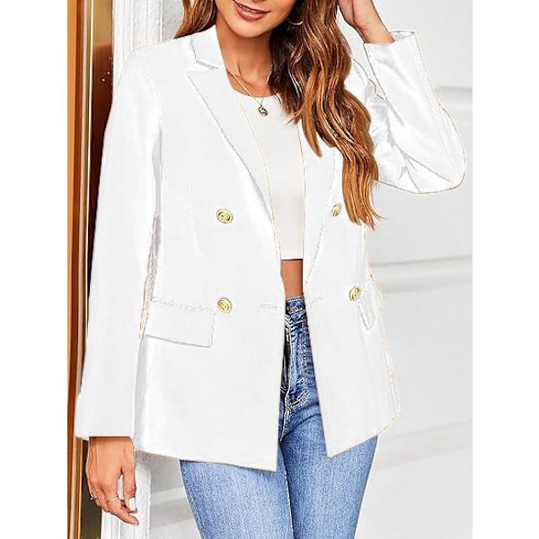 Dame Blazerjakke i Ensfarvet Casual Langærmet med Rever og Knapper White M