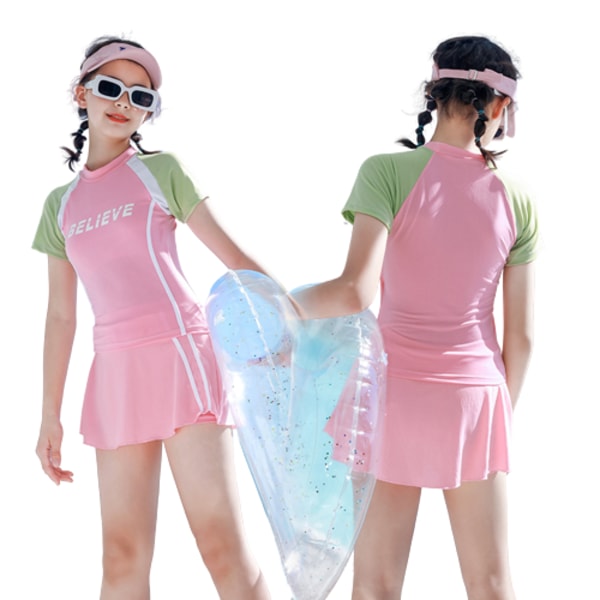 Baddräkt för flickor UPF 50+ UV Baddräkt för barn i två delar Pink and green