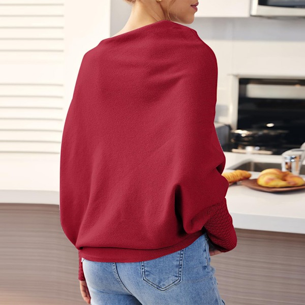 Damernas Batwing Överdimensionerade Tröjor Asymmetriska Off Shoulder Båthals Wrap Tunika Toppar Wine Red M