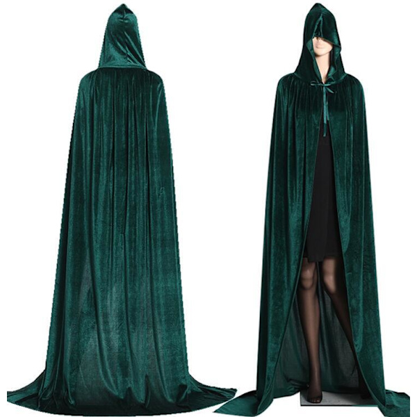 Halloween-kappa i lång sammet med huva för vuxna - Vampyrkappa Green L