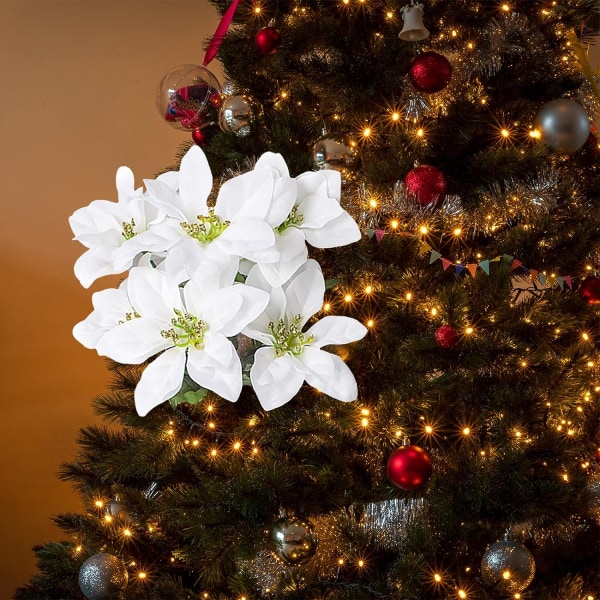 4 st Konstgjord Julstjärna Bukett Falska Julstjärnor Blommor Juldekoration White