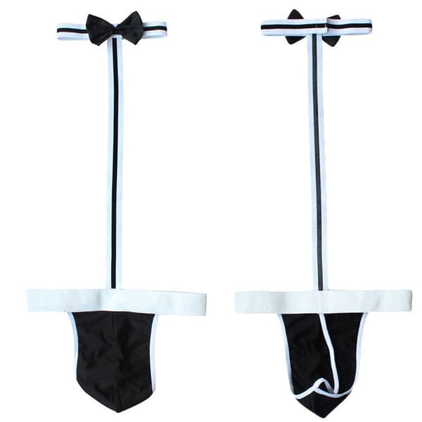 Herrarnas Servitör Cosplay Fluga Bodysuit Tanga Black