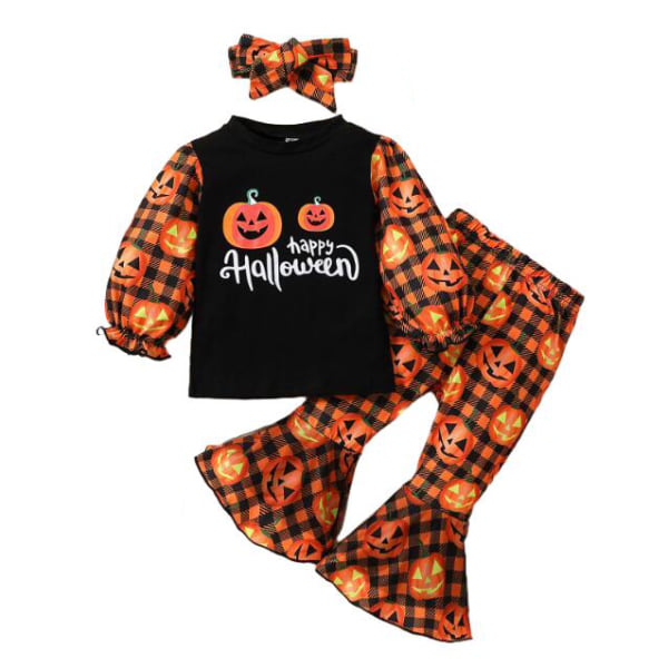 Halloween Pigekostume med Græskarprint - 3-delt Sæt Black 110CM