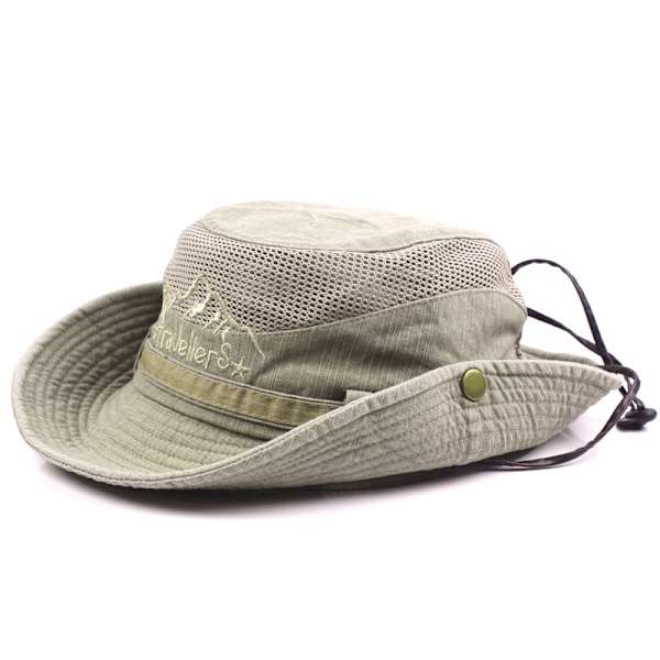 Vikbar solhatt i bomull med hakrem khaki