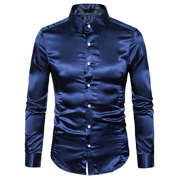 Dansbalskjortor i glänsande satin för män Navy XL