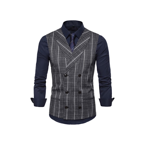 Herrar Väst i Randigt Tyg, Slim Fit, Formell Klädväst, Dubbelknäppt, Business Väst Black Grey M