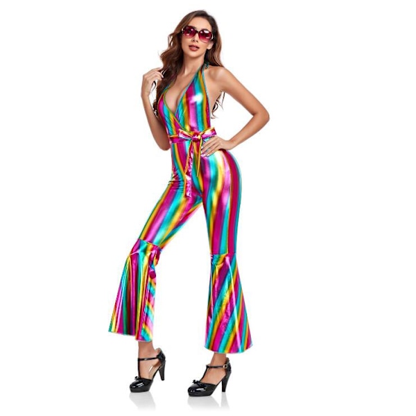 Sexig dansande 70-talsdiskodräkt för kvinnor rainbow M