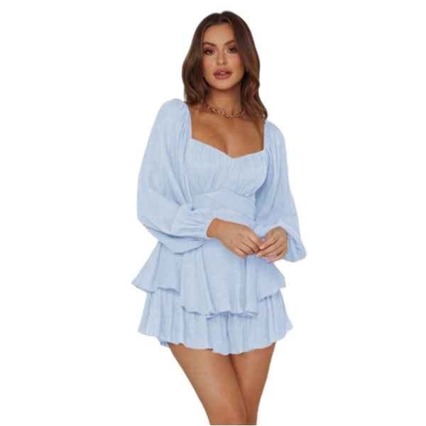 Lanternärm för kvinnor Långärmad Strappy Jumpsuit Sky Blue M