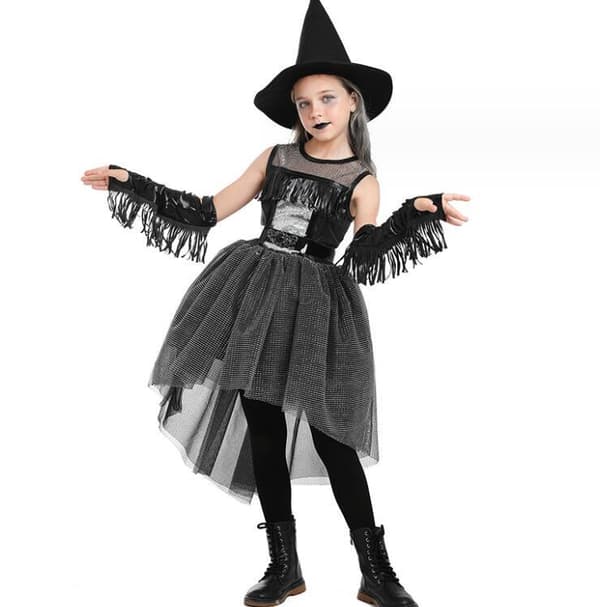 Halloween Barnkläder för Barn Häxa Tuxedo Klänning M