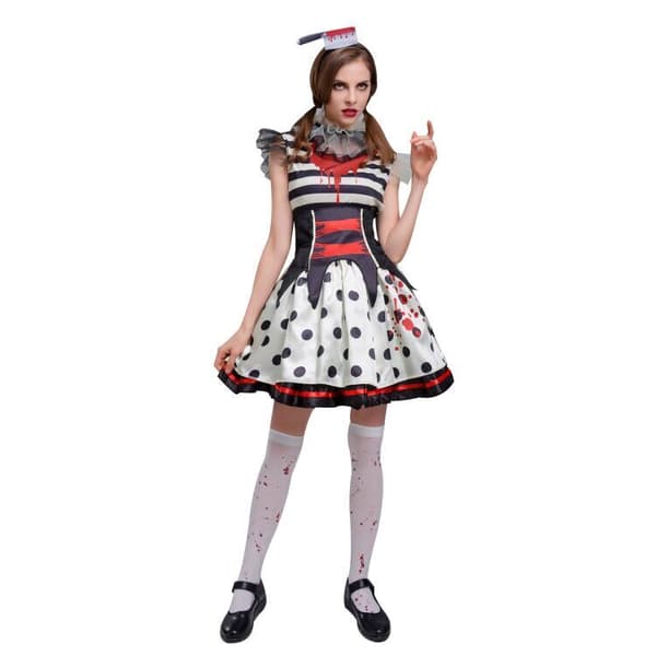 Randig prickig Cosplay-kostym för blodclownflicka L